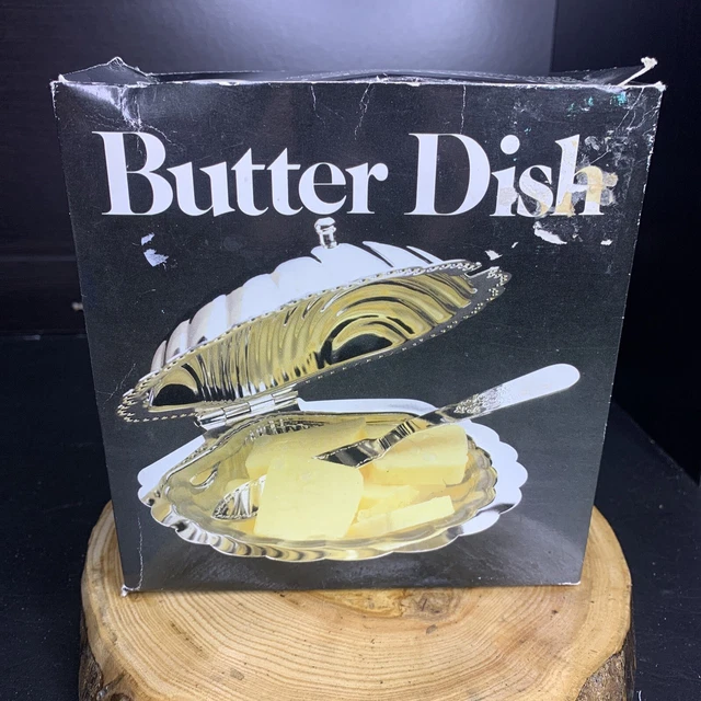 Vintage Leonard Silver Plated Clam Shell Butter Dish Glass Liner - with Box!