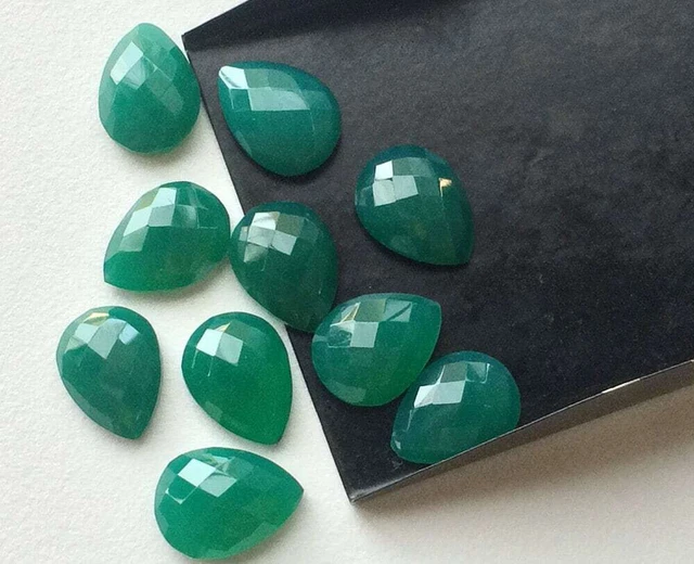 10x14mm Grün Onyx Rose Schnitt Birne Cabochons, Facettiert Birne Cabochons