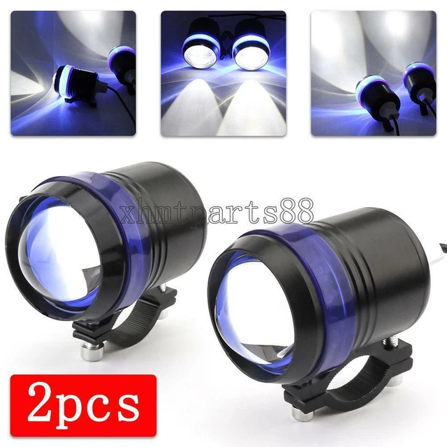 2X Motorcycle Hi/Lo Spot Light LED Driving Headlight Fog Lamp w/Switch Blue Halo