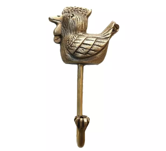 Brass Hook Half Chicken Figurine Hanger Wall Mounted Hat Coat Vintage Home Decor