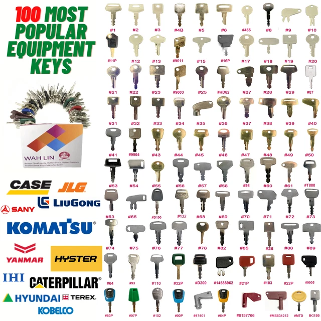 100 CONSTRUCTION EXCAVATOR Keys Set For CAT Case JD Kubota JCB Kobelco