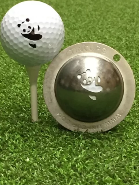 1 only TIN CUP GOLF BALL MARKER - PANDA PANDAMONIUM - YOURS FOR LIFE & EASY