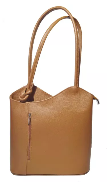 Sac à main en cuir véritable porté épaule convertible sac à dos coloris Camel