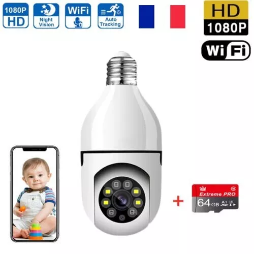 Caméra IP WiFi Panoramique 360° Ampoule 1080P HD IR Night Vision Security Cam