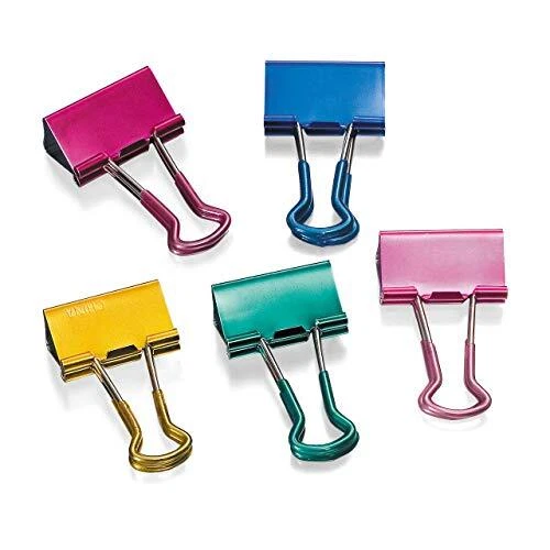 Easy Grip Medium Binder Clips, Assorted Metallic Colors, 12 Pack (31054)