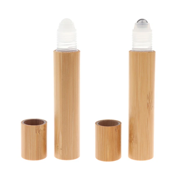 2x Bambus Roller Flaschen 10ml Mit Edelstahl-Rollerball - Nachfüllbare Roll-on Flaschen Für ätherische Öle & Seren