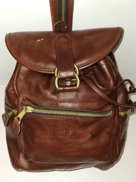 Vintage FRYE Cognac Brown Leather Backpack Rucksack Convertable