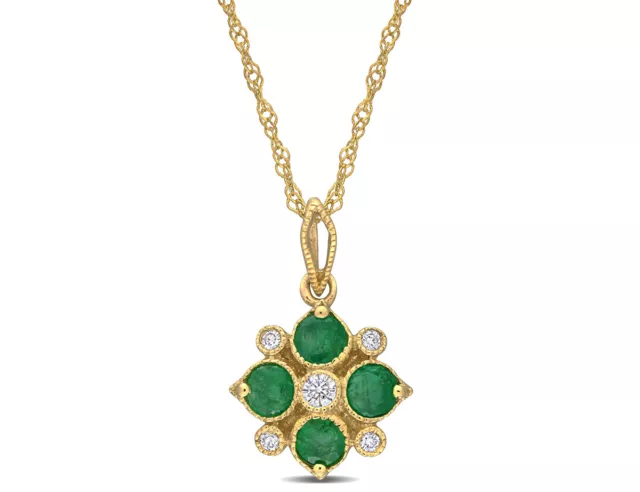 2/5 Carat (ctw) Emerald Floral Pendant 14K Yellow Gold with Chain