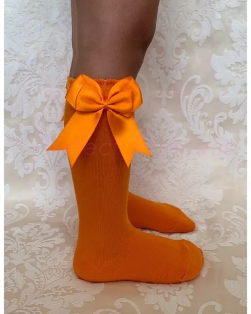 PERFECT PRINCESS Halloween Pumpkin Orange Spanish Bow Knee High Socks Baby/Girls