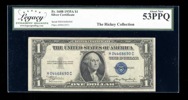 DBR 1935-A Silver Fr. 1608 HC Block Legacy 53 PPQ Serial H04468690C