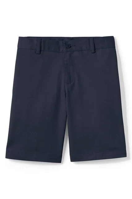 LANDS END Navy School Uniform Plain Front Blended Chino Shorts Boys 20 NEW