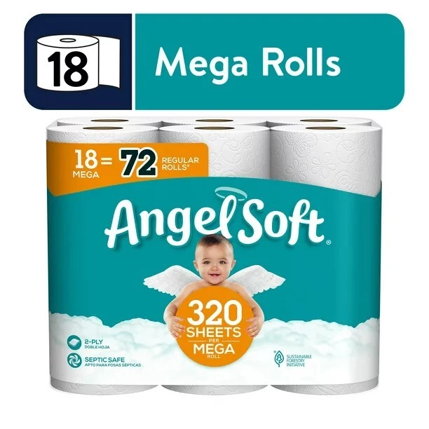 ANGEL SOFT TOILET Paper, Septic Safe, 320 2Ply Sheets Per Roll, 18
