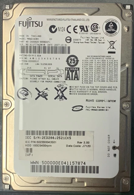 NUR PCB !!! Fujitsu HORNET M80P 160GB,Intern,5400RPM, (2,5 Zoll