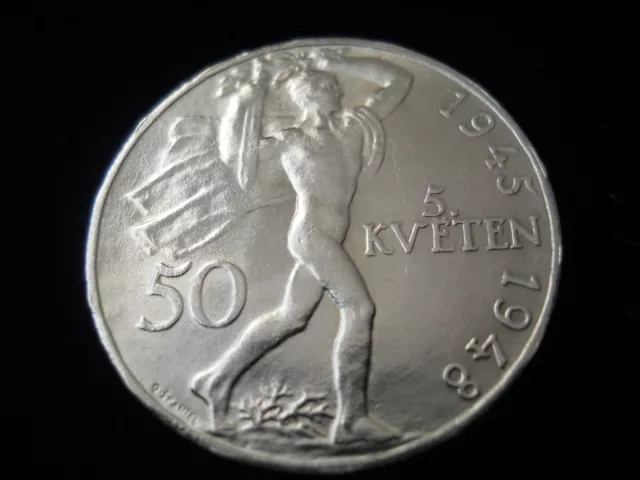 Silber 50 Korun 1948 Prague Uprising Czechoslovakia Silver
