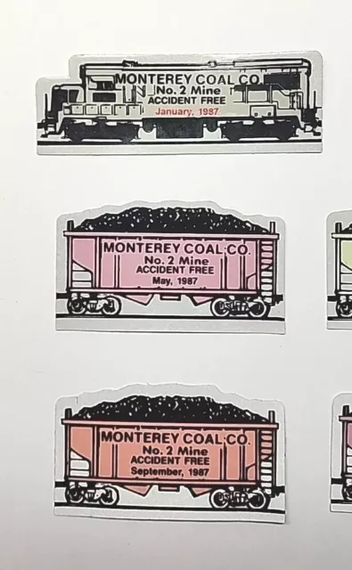 Coal Mining Helmet Stickers 1987 Monterey Coal Co. Accident-Free Full Set PB96 2