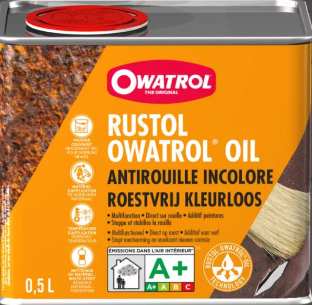 Rustol antirouille incolore stoppe et stabilise la rouille 0.5L OWATROL