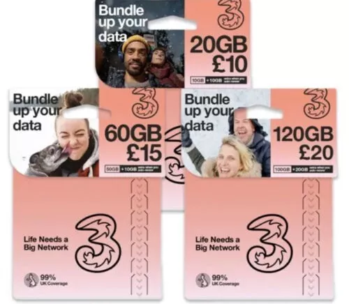 Three SIM Card 4G & 5G PAYG Nano/Micro/Standard TRIO Pay As You Go 3 UK Seller
