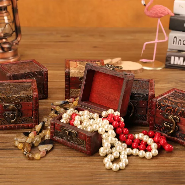 Vintage Petit en Bois Serrure Bijoux Collier Bracelet Cadeau Boite de Stockage