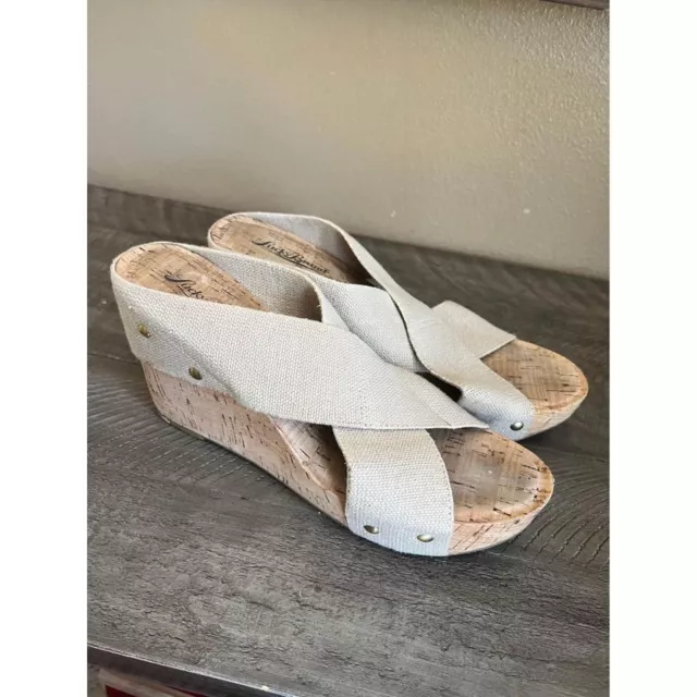 Lucky brand Miller 2 Cork Wedge Sandals nude shoes size 9