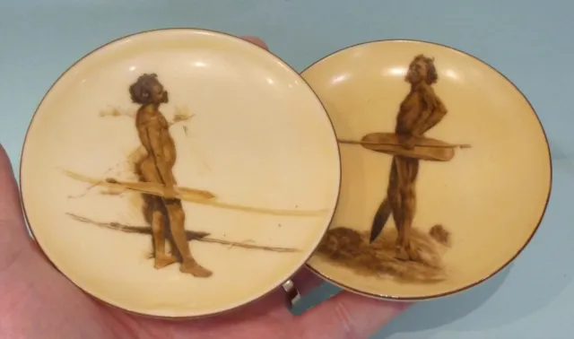 Vintage Browning Downing Porcelain Plate Painting Aboriginal Australia x 2 Rare
