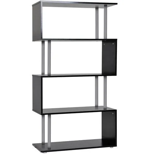 S Shape Lounge Storage Display Unit Wooden Bookcase Bookshelf Room Divider Black