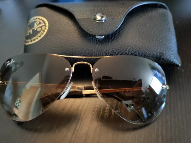 Ray-Ban ‘Rb 3449’ Unisex Aviator Sunglasses In Gold And Brown. Size 59.14.