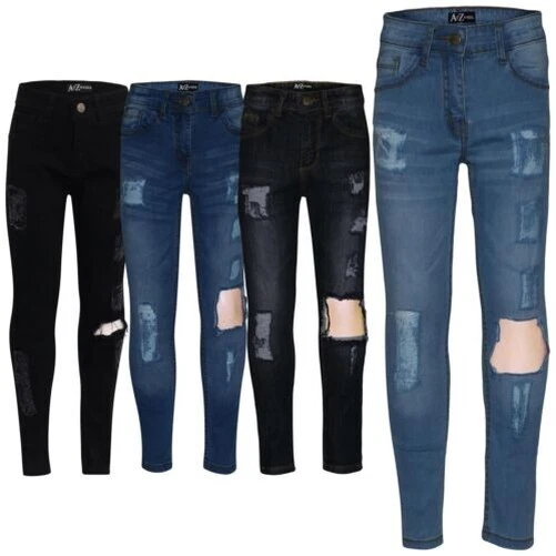 Bambine Elasticizzato Jeans Denim Strappato Sbiadito Skinny Moda Logori Pant