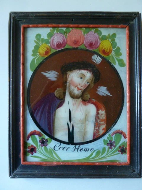 Votivbild, Hinterglasmalerei, 19. Jahrhundert, Ecce Homo, 27x22cm, Privatbesitz