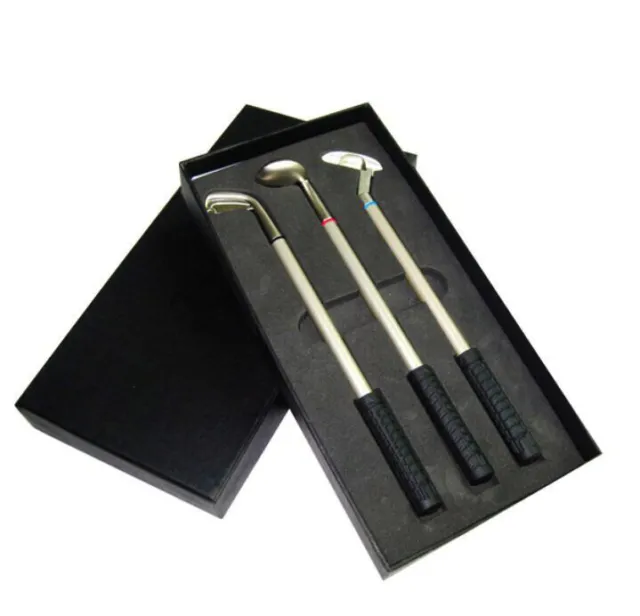 BOX OF 3 COLOUR MINI GOLF CLUB PENS Golfers Novelty Mens Quality Gift ENGRAVED