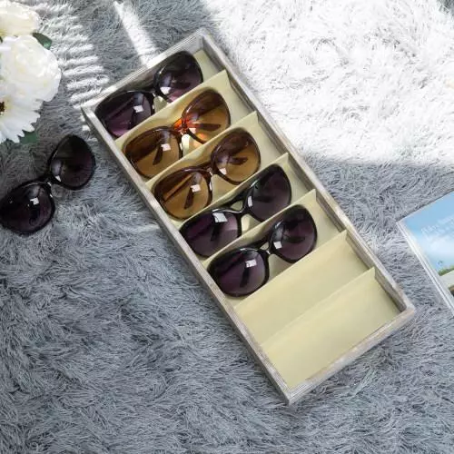 Shabby Whitewashed Wood Sunglass Display Case Open Top Eyeglasses Storage Box