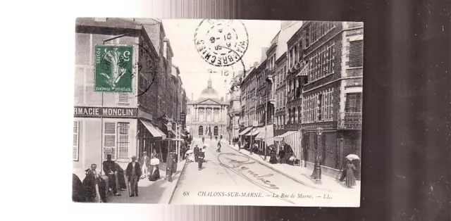 Rare Cpa - Chalons Sur Marne-La Rue De Marne-Anime-1910