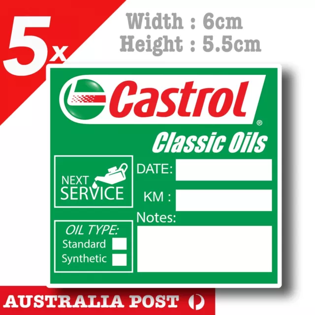 CASTROL Classic Oil Change Service Reminder x5 Pack , Cars Vans Stickers