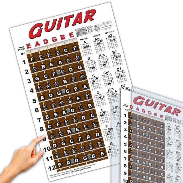 LAMINATED GUITAR FRETBOARD Chord Chart Instructional Poster Beginner ...