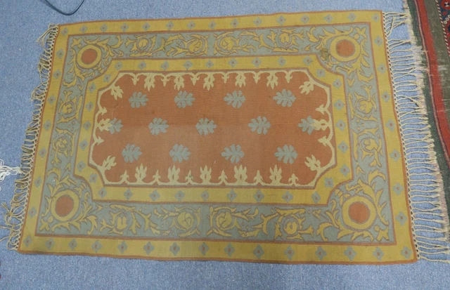 Antique Aubusson Weave Wool Art Deco Needlepoint Tapestry Flat Weave Rug 36"x50"