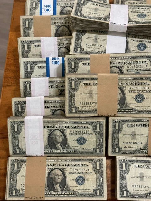 1957 1$ One Dollar Silver Certificate 50 Circulated Notes pack No tears or Tape