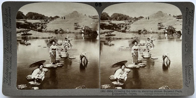 Japan Kumamoto Suizenji Garten c1900 Foto Underwood Stereo Vintage P78L9n 2