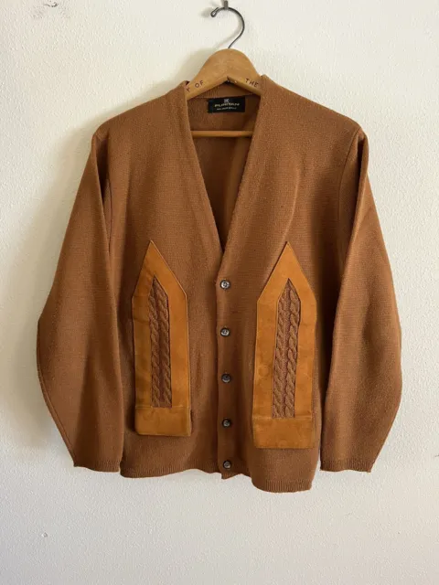 VTG 60s Puritan Suede Cardigan Sweater Medium Knit Grunge Rockabilly 70s