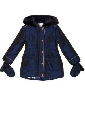 Ted Baker Girls Navy  Padded Coat / Jacket with Mittens. 18-24 Months. Designer