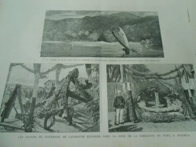 Les épavec du naufrage de Laperouse exposées à Noumea Calédonie Gravure 1883