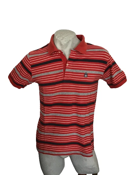 BENETTON POLO DA uomo T Shirt Maglia Cotone Righe rossa Taglia M