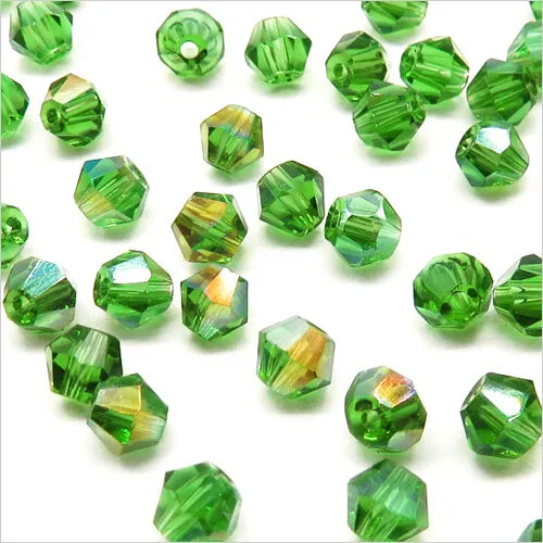 Lot de 40 Perles Tchèques Toupies en Cristal 4mm Vert AB