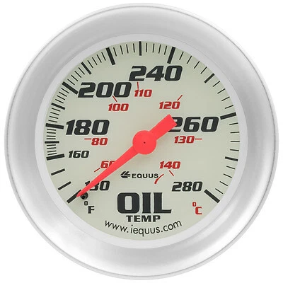 Equus 2-5/8 Dia Oil Temp Gauge Silver 130-280 - E8443