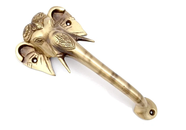 Handmade Antique Brown Finish Tuskar Ganesha Design 8 Inches Brass Door Handle