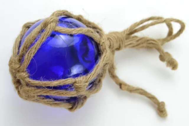 Reproduction Cobalt Blue Glass Float Ball With Fishing Net Buoy 3" #F-454