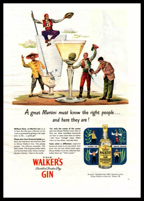 1947 HIram Walker's Gin Martini Glass Italy China Czechoslovakia Saxony Print Ad