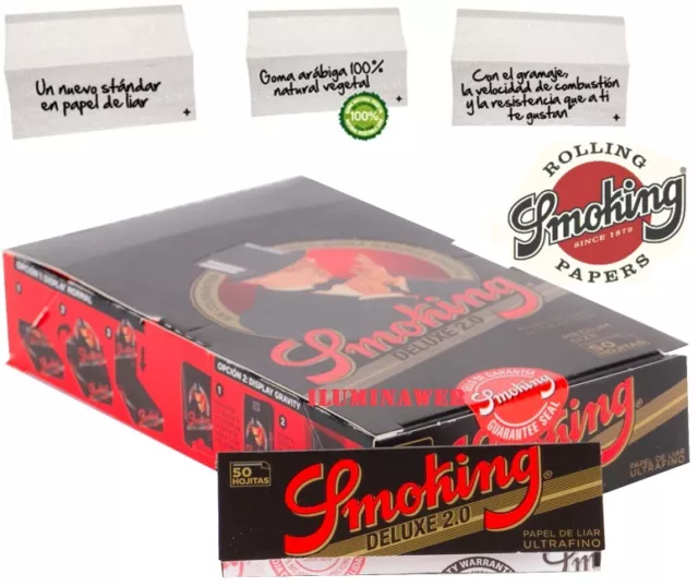 100 X PAPEL DE FUMAR SMOKING DELUXE 2.0, 4 Caja 25 uds. PRECINTADA,DE LUXE GROW