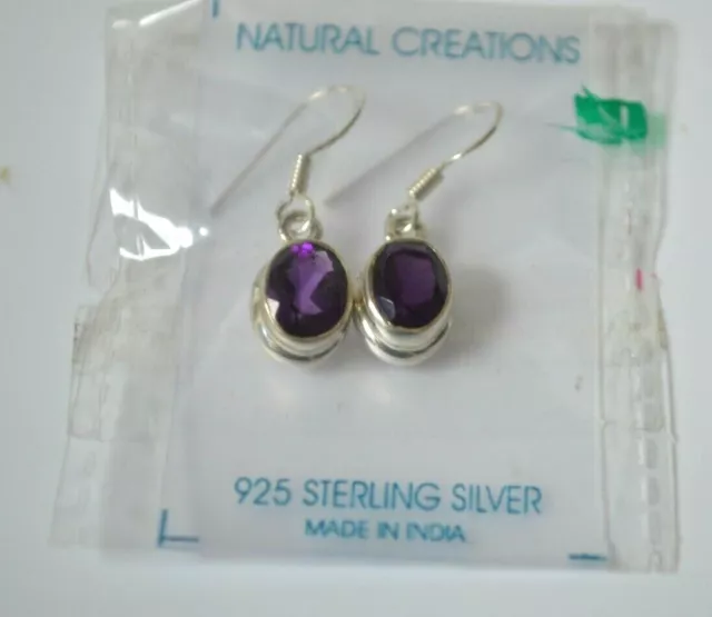 Natural Creations 925 Sterling Silver Amethyst Oval Bezel set dangle Earrings