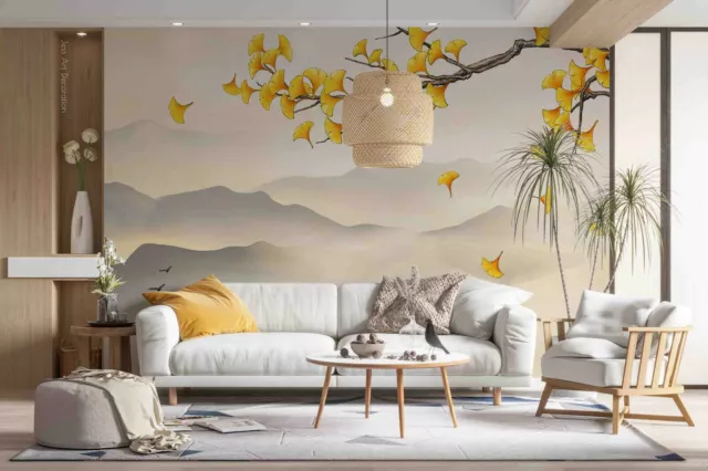 3D Mountain Ginkgo Leaf Yellow Wallpaper Wall Murals Removable Wallpaper 436