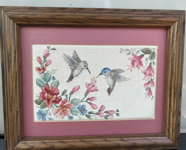 Counted Cross Stitch Hummingbird Picture Framed Handmade