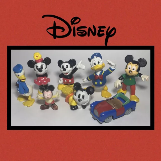 Lot Of 8 Assorted Vintage Disney Mickey Minnie Donald Figures And Diecast Car